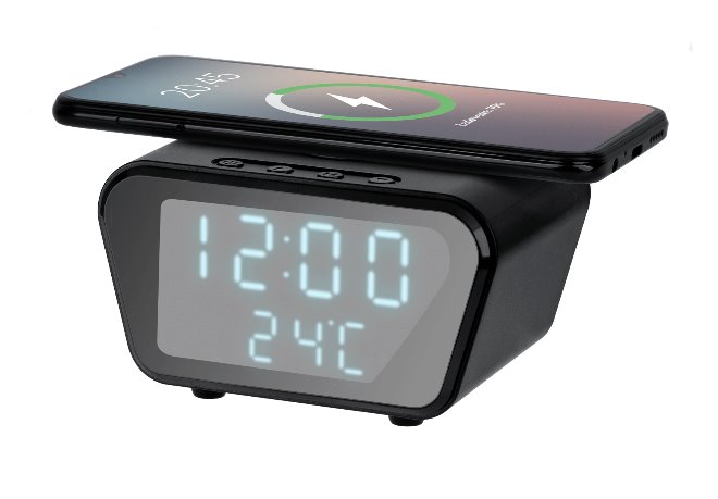 E-shop Digitálny budík s indukčnou nabíjačkou REBEL RB-6303-B, čierna