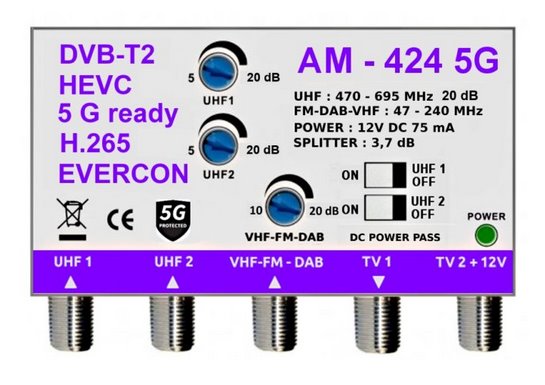 E-shop Anténny zosilňovač EVERCON AM-424 5G 20dB 2TV ZESILOVAC-AM-424-IN 5G