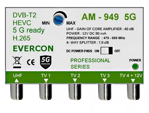 E-shop Anténny zosilňovač EVERCON AM-949 5G 40dB 4TV ZESILOVAC-AM-949-IN 5G