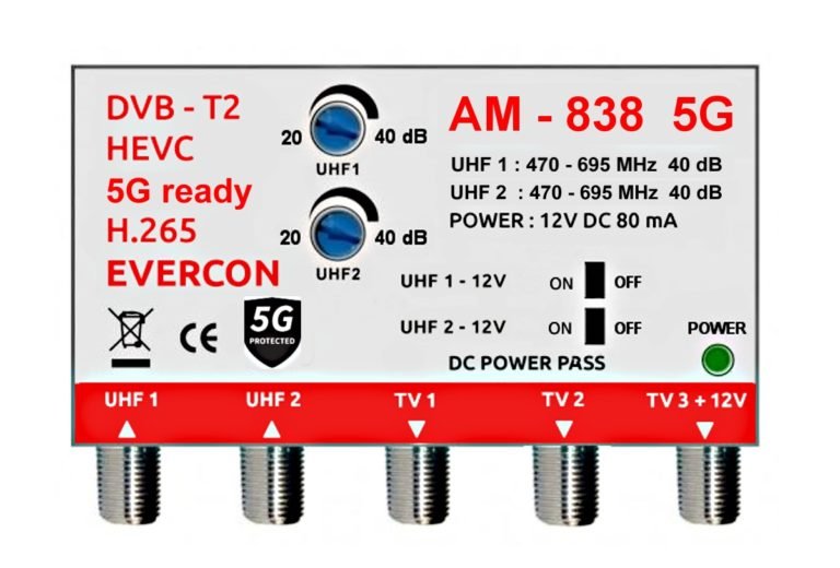 E-shop Anténny zosilňovač EVERCON AM-838 5G 40dB 3TV ZESILOVAC-AM-838-IN 5G