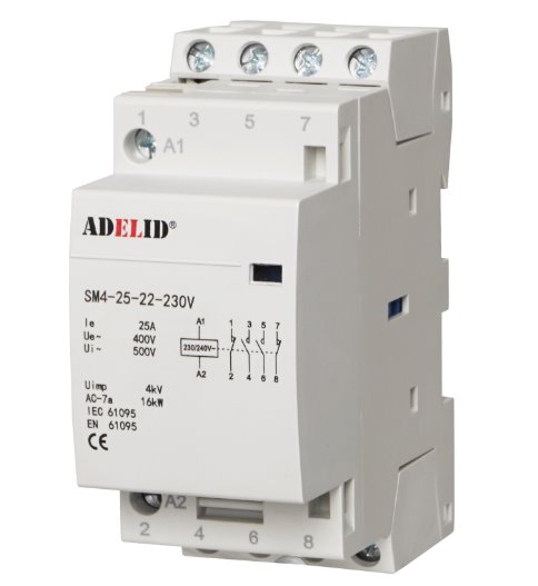 E-shop Adelid SM4 25-22-230V Modulárny stýkač 25-22 230V 25A 4Z 3fázový 2NO 2NC SM4 25-22-230V