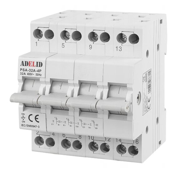 Adelid PSA-32A-4P Prepínač sietí 32A, 1-0-2, 4P