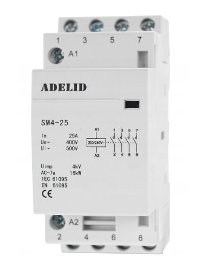 E-shop Adelid SM4 25-40-230V Modulárny stýkač 25-22 230V 25A 4Z 3fázový 2NO 2NC SM4 25-40-230V