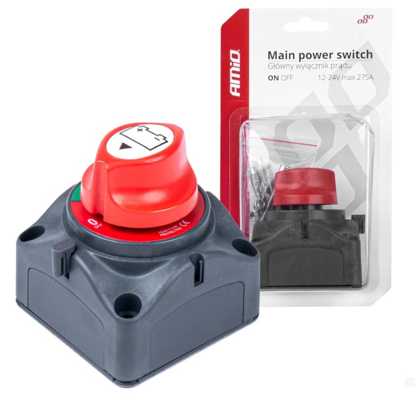 Spínač napájania autobatérie Hebel 12V-24V 275A v puzdre AMIO