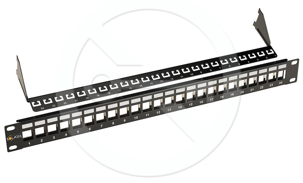 E-shop Univerzálny modulárny neosadený patch panel Solarix 24 portov čierny 1U SX24M-0-STP-BK-UNI 24200243