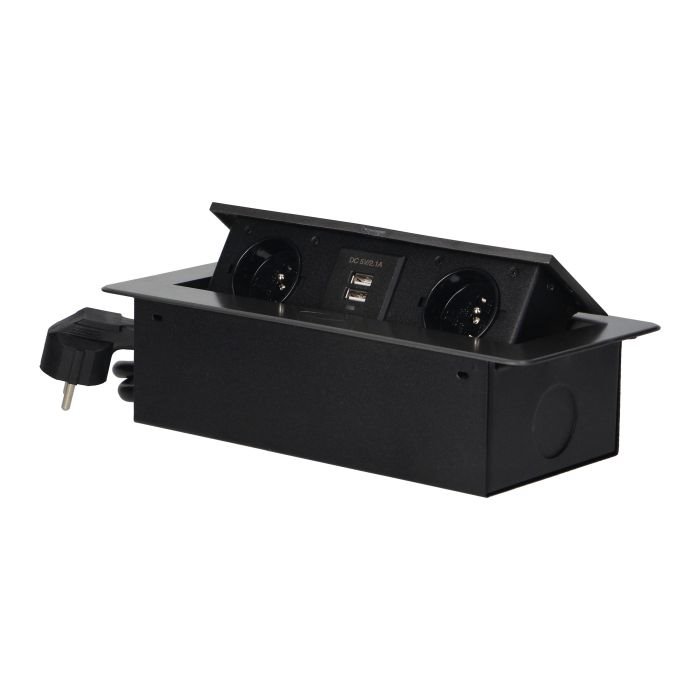 E-shop Výklopný blok zapustený ORNO OR-AE-13126/GR, 2x 230V a 2x USB, grafitová