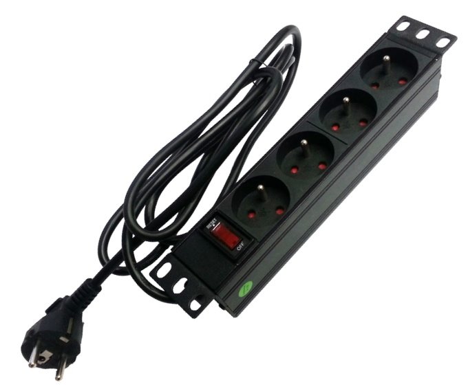 E-shop SAPRO Napájacia lišta do racku Alantec 22.5086 10" panel 1U, 4 zásuvky, vypínač, 1,8m PZ04