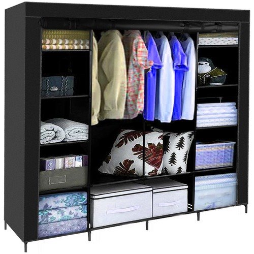 E-shop Šatníková skriňa dvojitá látková skladacia 170x170cm Ruhhy 23740, čierna
