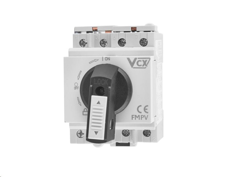 E-shop Otočný spínač VCX 4P 32A 1200V DC, montáž na DIN lištu