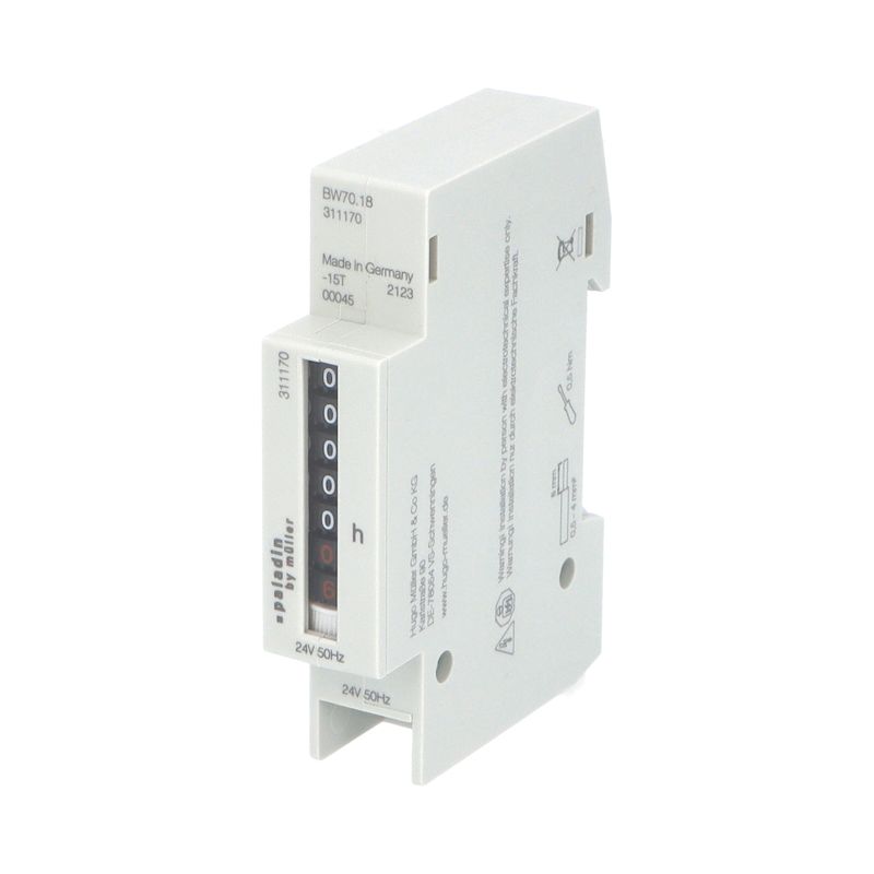 Počítadlo provoz. hodin PALADIN 311170 (BW 70.18), 24V, 50Hz, 1mod., šedé, na DIN lištu