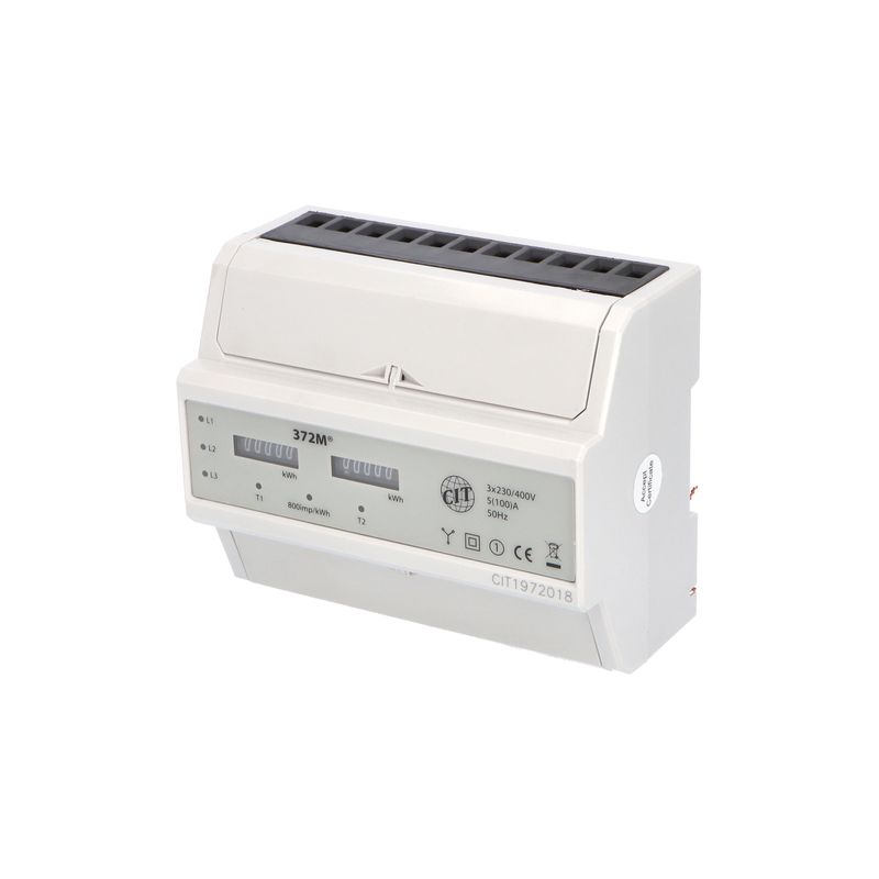 Elektroměr EDIN 372M, 100A, 7mod., mechanický číselník, 3-fáz., 2-tar., podružný