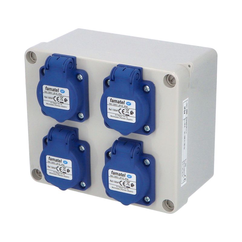 E-shop Famatel Zás. krabice 3065 IP54 4x230V s ochr. kolíkem, 170x140x90mm, hladké boky