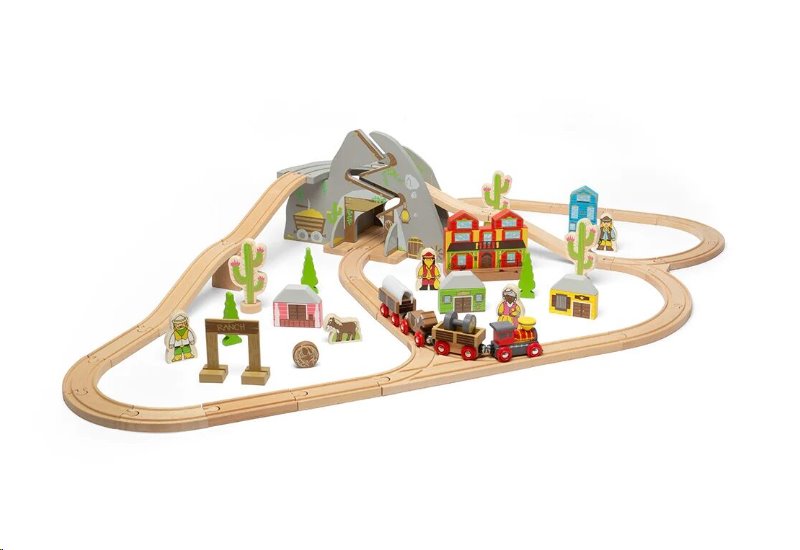 Bigjigs Rail Dřevěná vláčkodráha divoký západ 62 dílů