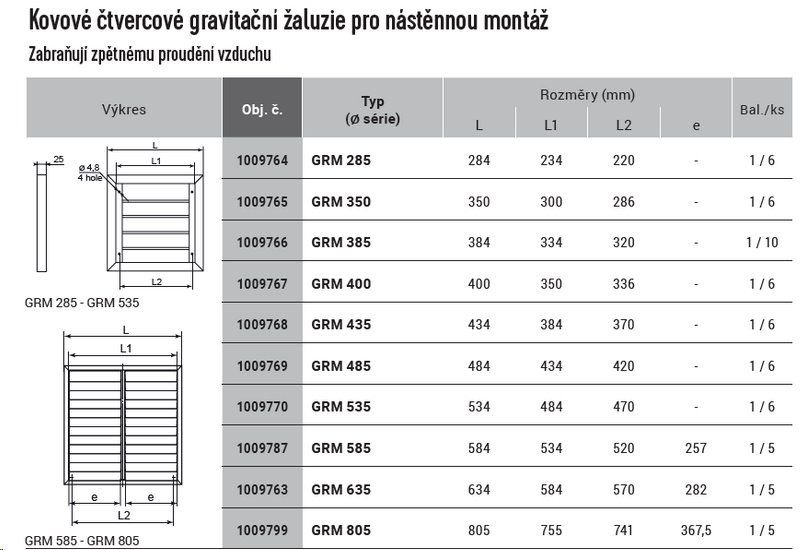 E-shop VENTS GRM 385 kovová gravitační žaluzie 385x385