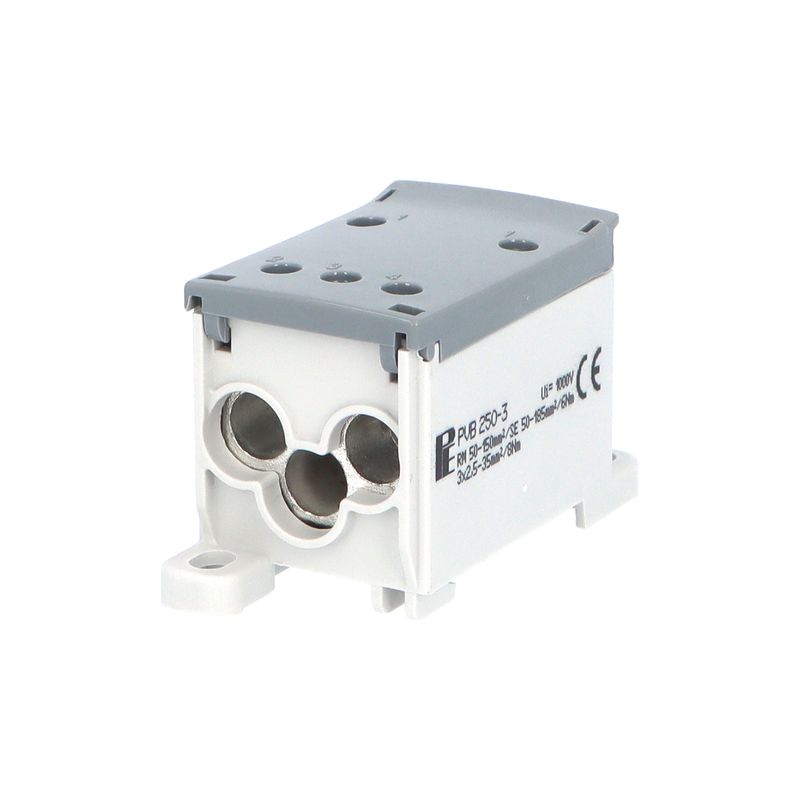 E-shop Eleman Blok pro rozdělení fází PVB 250-3, 1pól., AL/CU, 250A, 690V, šedý, na DIN