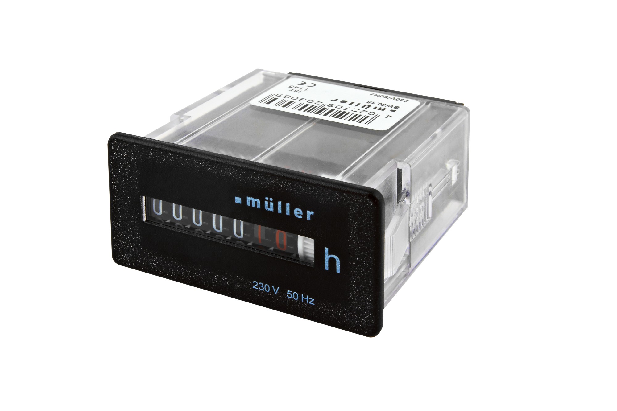 Počítadlo provoz. hodin PALADIN BW 30.18, 230V, 50Hz, černé, do PANELU, bez rám., 53x28mm