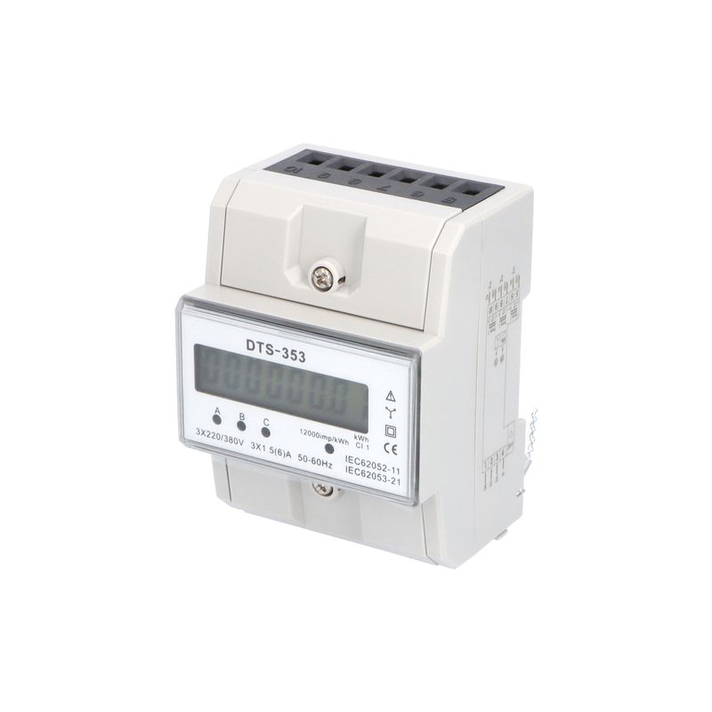 E-shop Eleman Elektroměr DTS 353-L X/5A, 4,5mod., LCD, 3-fáz., 1-tar., podružný, nepřímé měř.