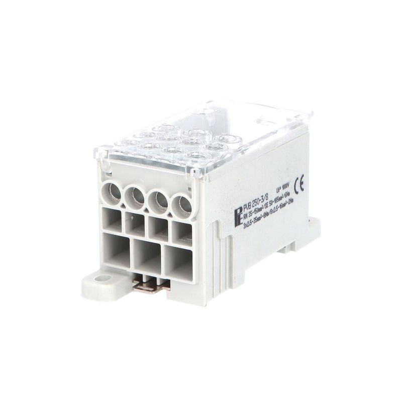 E-shop Eleman Blok pro rozdělení fází PVB 250-3/8, 1pól., AL/CU, 250A, 690V, šedý, na DIN