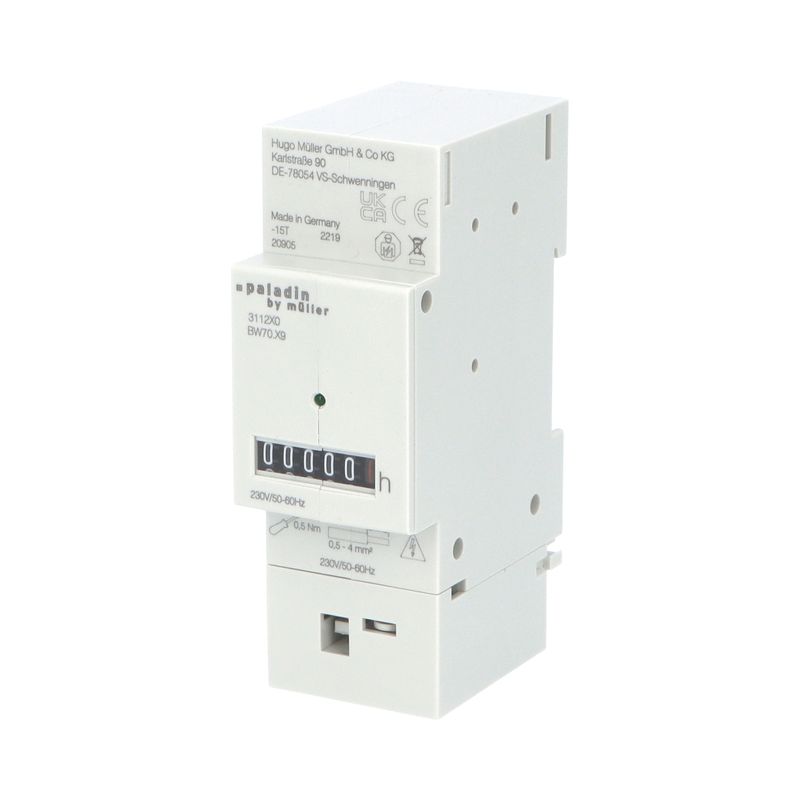 Počítadlo provoz. hodin PALADIN 311280 (BW 70.89), 230V, 50Hz, 2mod., šedé, na DIN lištu