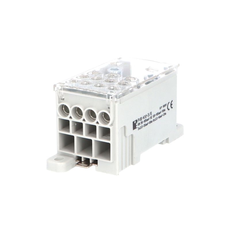 E-shop Eleman Blok pro rozdělení fází PVB 400-3/8, 1pól., AL/CU, 400A, 690V, šedý, na DIN