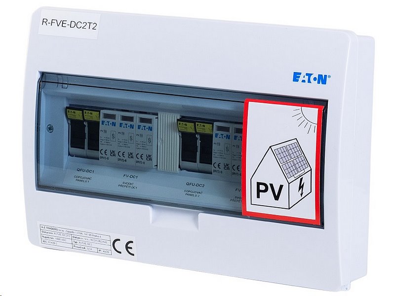 E-shop A-Z TRADERS s.r.o. Rozvaděč R-FVE-DC2T2 EATON, T2 (1000V DC / 32A) pro 2 stringy IP40 certifikovaný