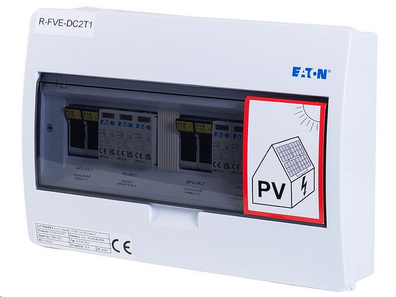 E-shop A-Z TRADERS s.r.o. Rozvaděč R-FVE-DC2T1 EATON, T1+T2 (1000V DC / 32A) pro 2 stringy IP40 certifikovaný
