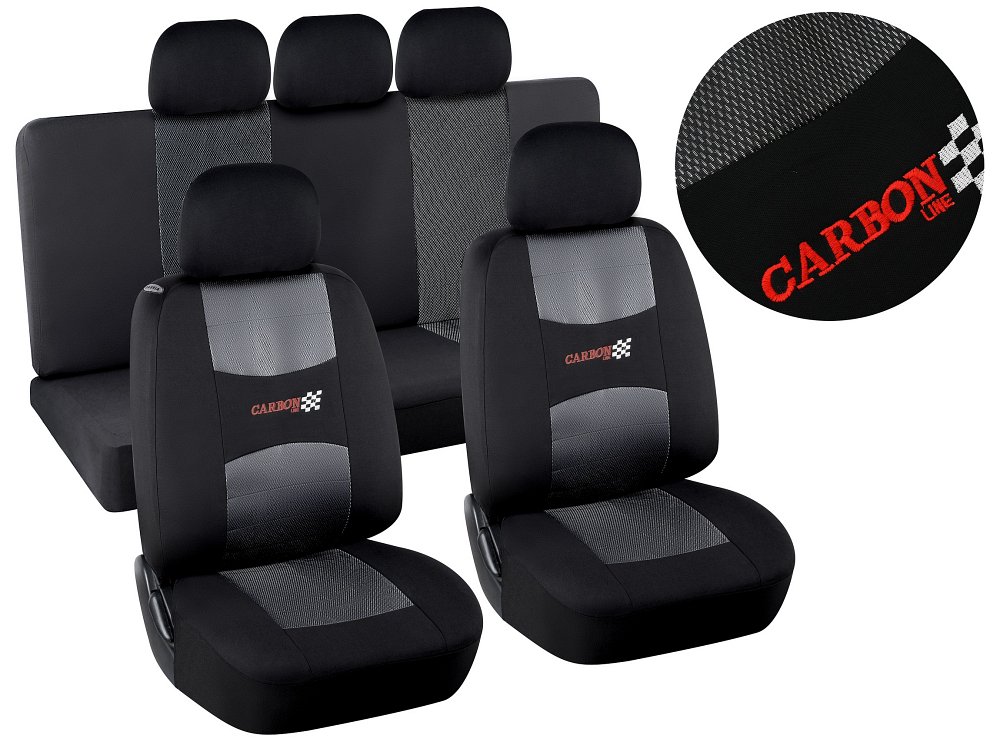 E-shop COMPASS Poťahy sedadiel sada 9ks CARBON DARK black AIRBAG