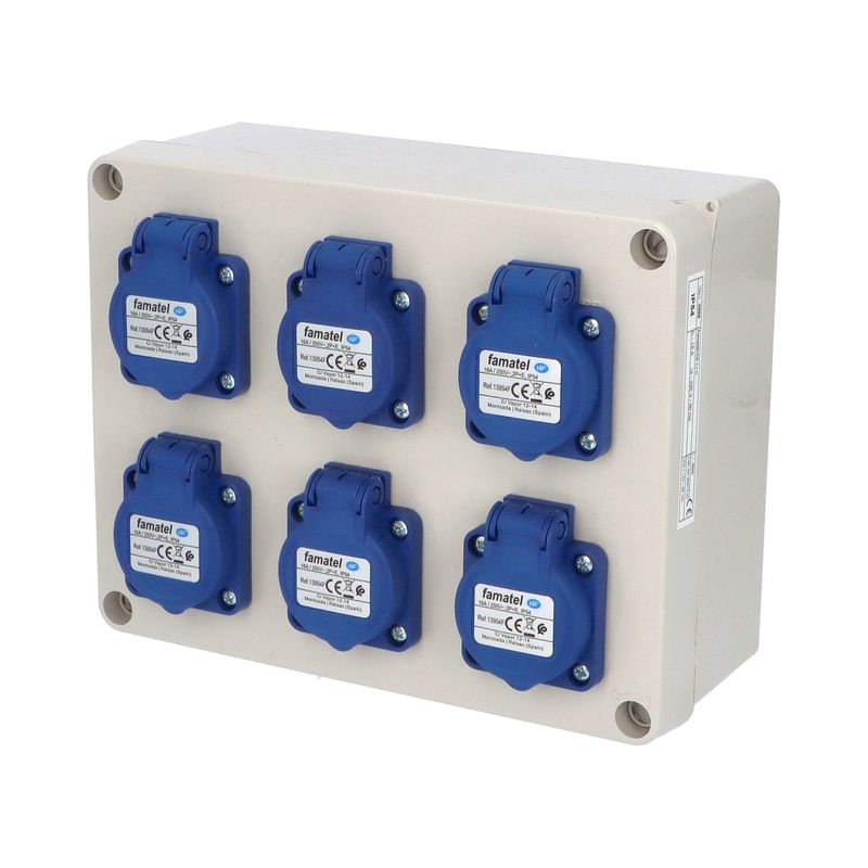 E-shop Famatel Zás. krabice 3066 IP54 6x230V s ochr. kolíkem, 235x182x95mm, hladké boky