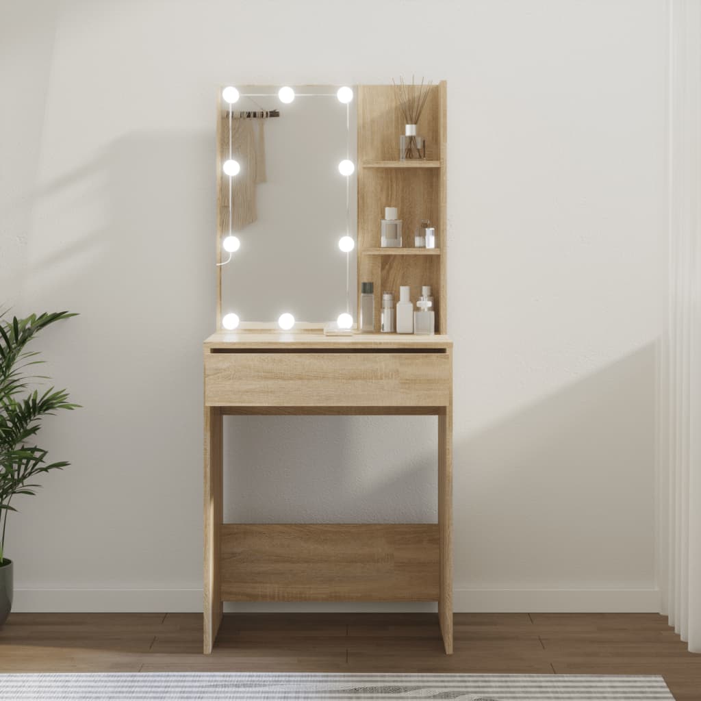 Multidom Toaletný stolík s LED dub sonoma 60x40x140 cm