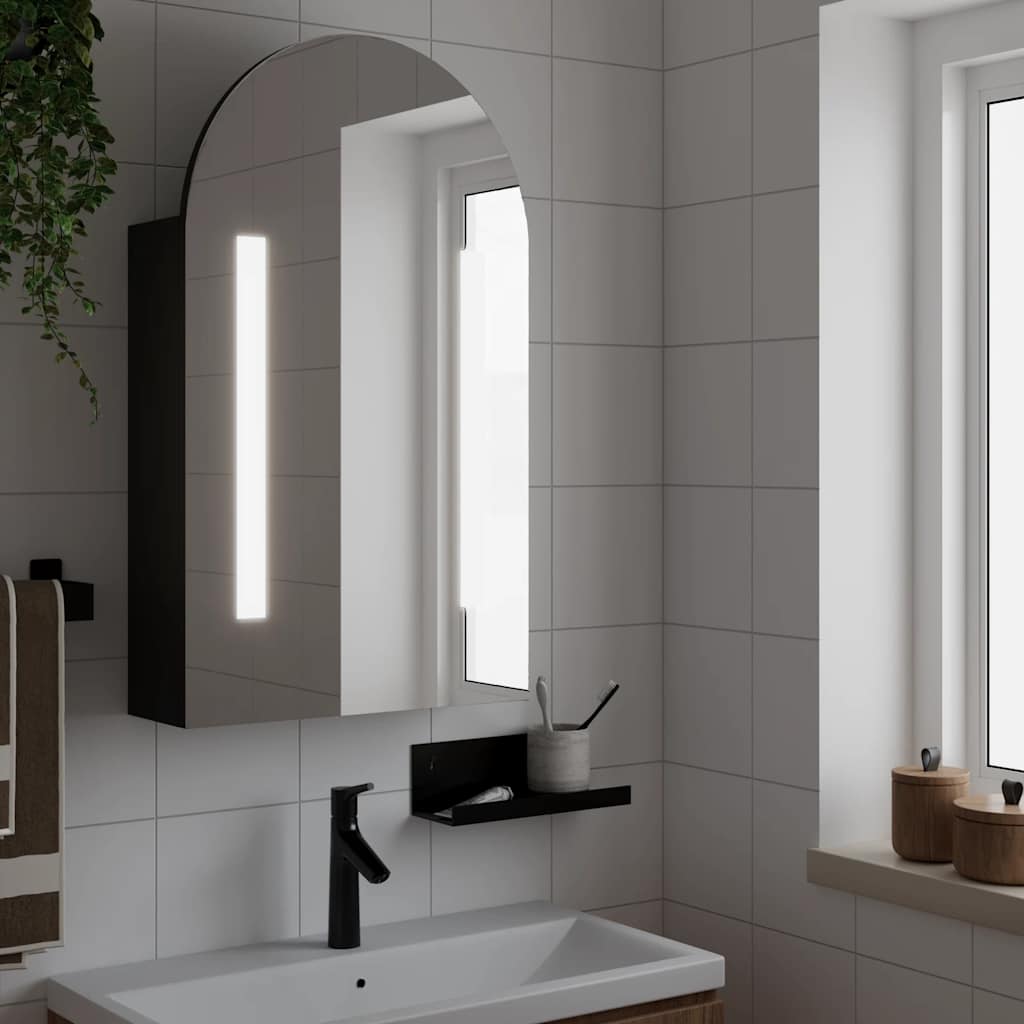 E-shop Multidom Kúpeľňová zrkadlová skrinka s LED oblúková čierna 42x13x70 cm