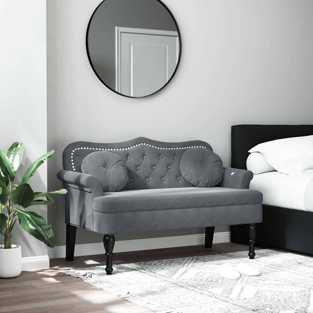 E-shop Multidom Lavica s vankúšmi, tmavosivá, 120,5x65x75 cm, zamat