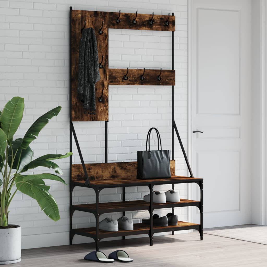 Multidom Vešiak na šaty s botníkom dymový dub 100x40x184 cm