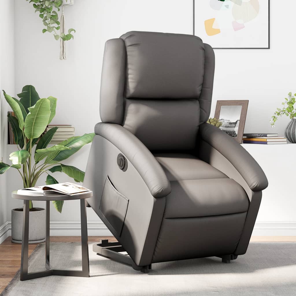 E-shop Multidom Elektrické zdvíhacie sklápacie kreslo sivé pravá koža