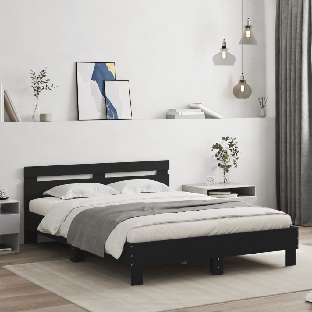 E-shop Multidom Posteľný rám s čelom a LED čierny 140x200 cm