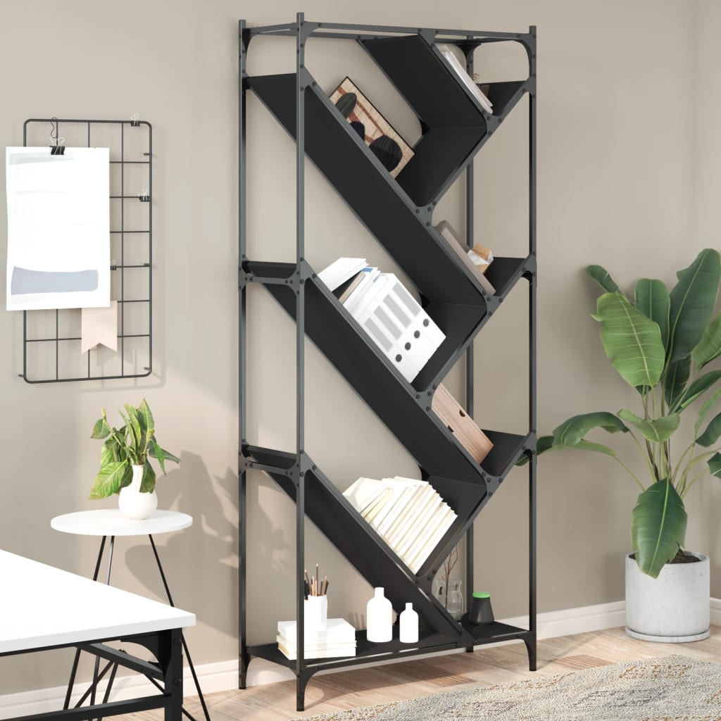 E-shop Multidom Knižnica, čierna 79x30x180 cm, kompozitné drevo a kov