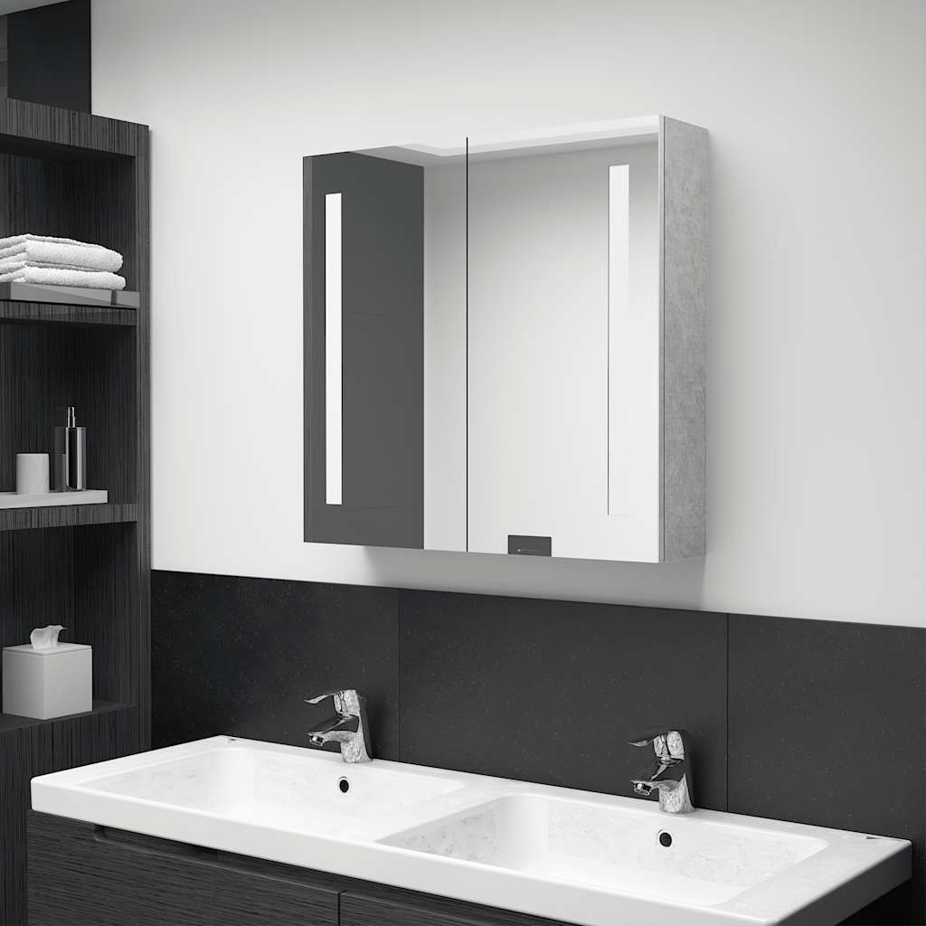 E-shop Multidom LED kúpeľňová zrkadlová skrinka betónovo-sivá 62x14x60 cm