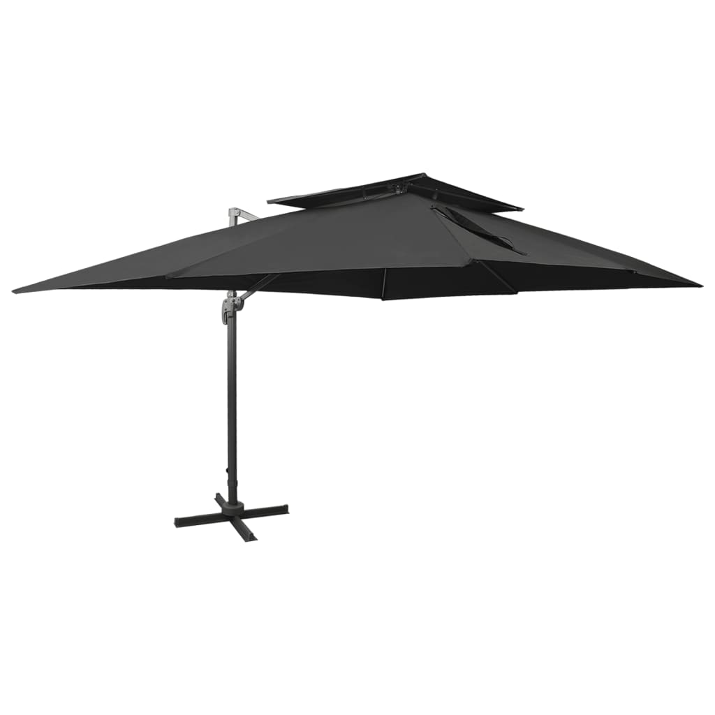 E-shop Multidom Konzolový záhradný slnečník s dvojitou strechou, čierny 400x300 cm