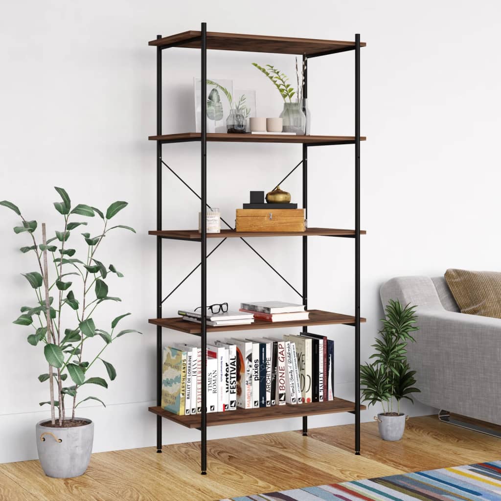 E-shop Multidom Regál so 4 policami, čierny a prírodný 80x40x163 cm