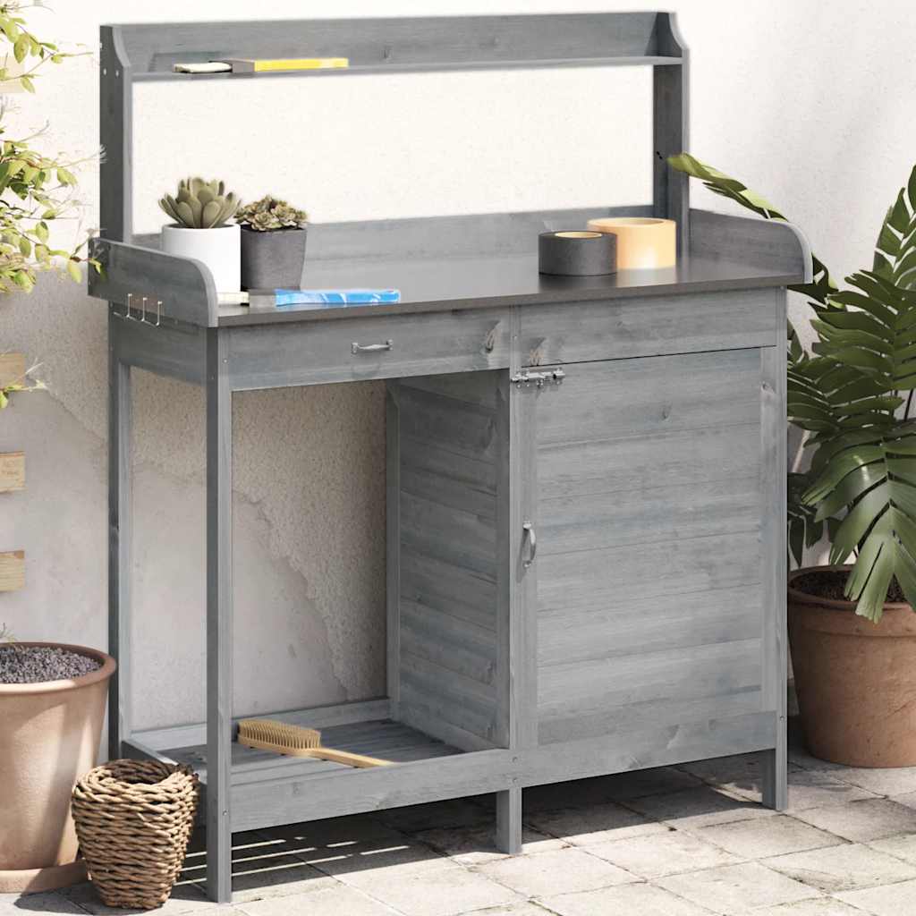 E-shop Multidom Stôl na presádzanie so skrinkou sivý 110,5x45x124,5 cm jedľa