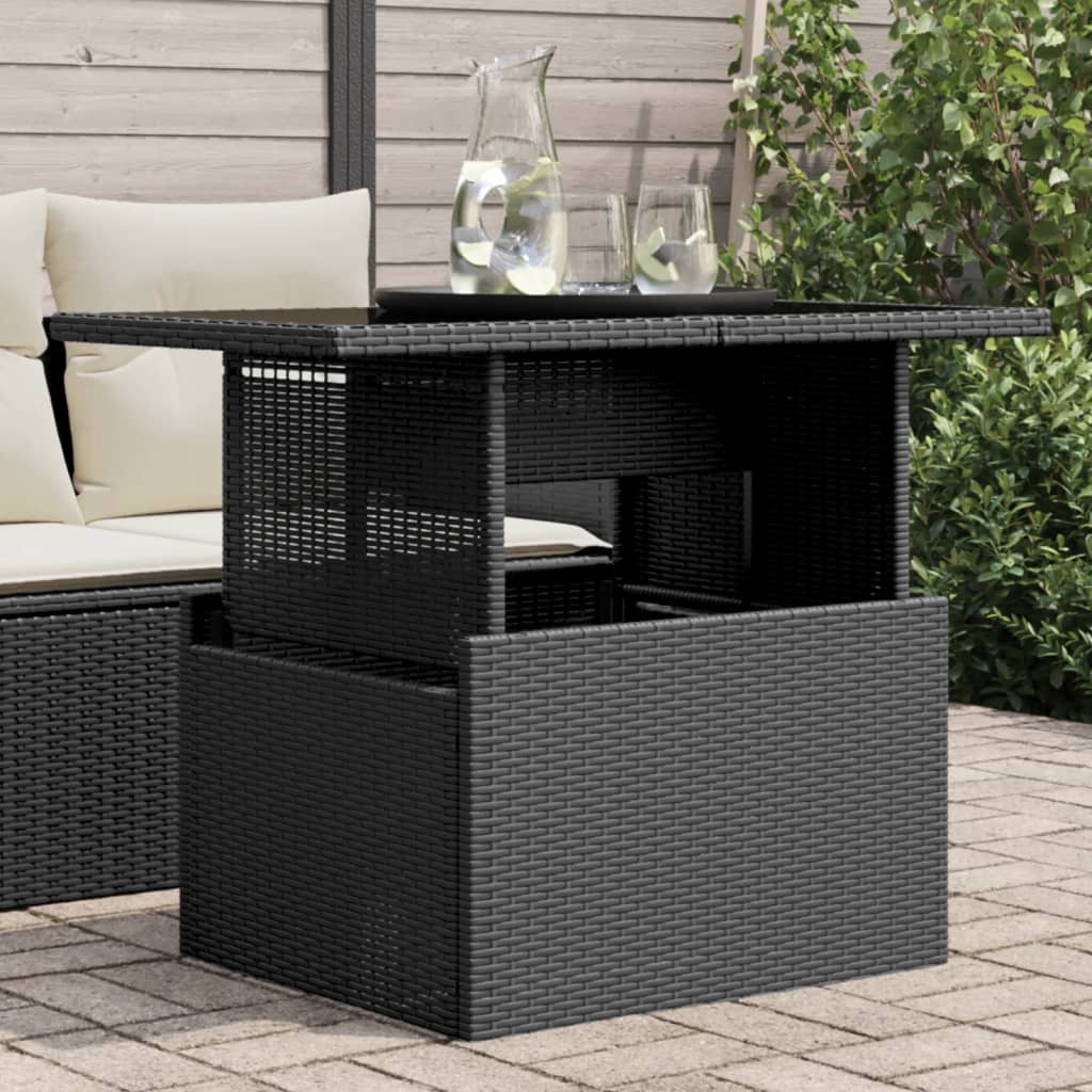 E-shop Multidom Záhradný stôl so sklenenou doskou čierny 100x55x73 cm polyratan
