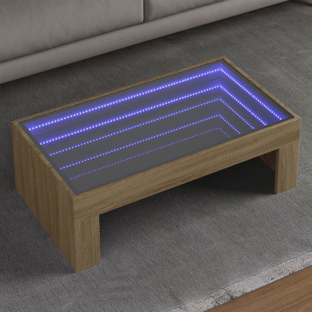 E-shop Multidom Konferenčný stolík s nekonečnými LED dub sonoma 90x50x30 cm