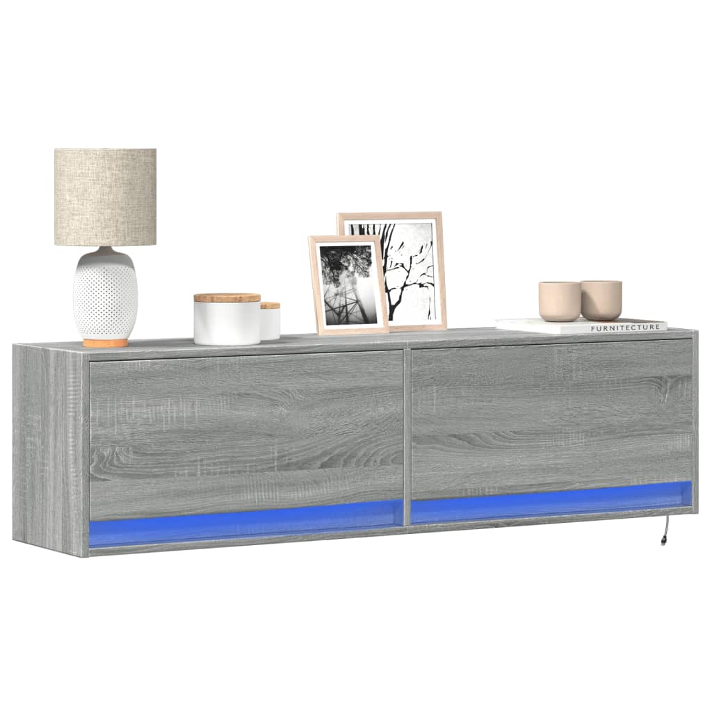 E-shop Multidom TV nástenná skrinka s LED svetlami sivá sonoma 140x31x38 cm