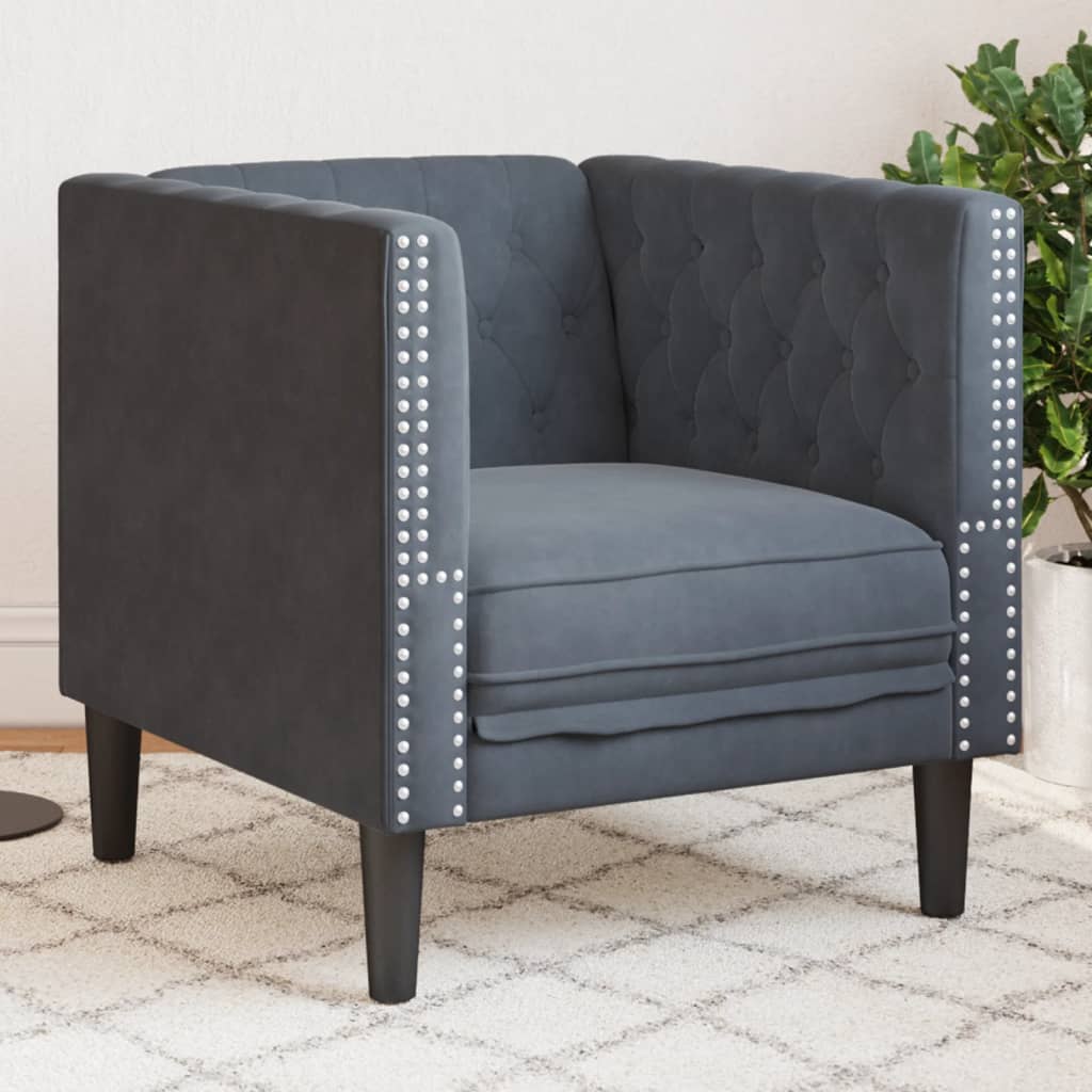 E-shop Multidom Kreslo chesterfield, tmavosivé, zamat