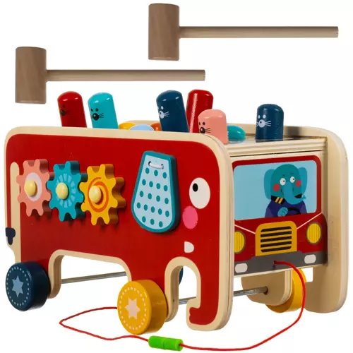 E-shop Montessori drevený edukačný slon zatĺkačka Kruzzel 20349