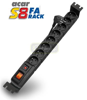 19'' napája.panel ACAR S8/5m 8x220V Black+prep.ochr.10A