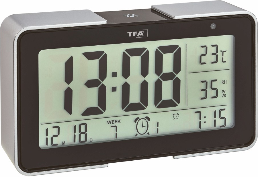 E-shop 60.2540.01 TFA MELODY Digitálny rádiom riadený budík s rôznymi tónmi budenia, čierno-strieborný