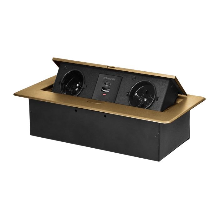 E-shop Výklopný blok zapustený ORNO OR-GM-9034/C, 2x 230V, 2x USB (A+C type; 3.6A), farba zlatá OR-GM-9034/C
