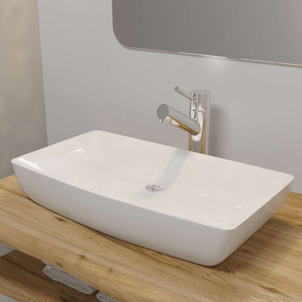 E-shop Multidom Luxusné keramické umývadlo, obdĺžnikový tvar, biele, 71 x 39 cm
