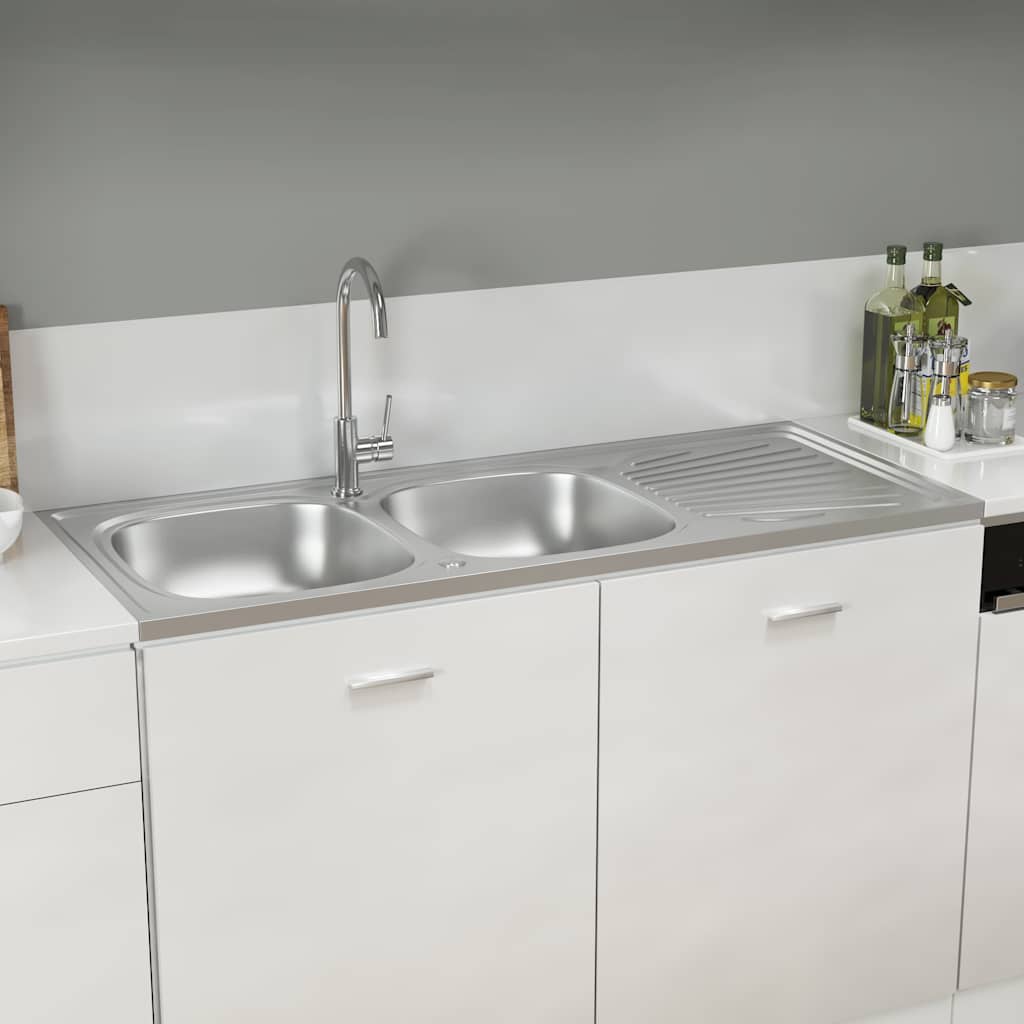 E-shop Multidom Kuchynský drez, 2 vaničky, strieborný 1200x600x155 mm, oceľ