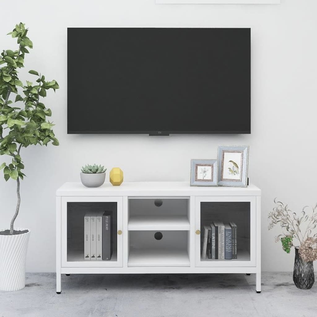 E-shop Multidom TV skrinka biela 105x35x52 cm oceľ a sklo